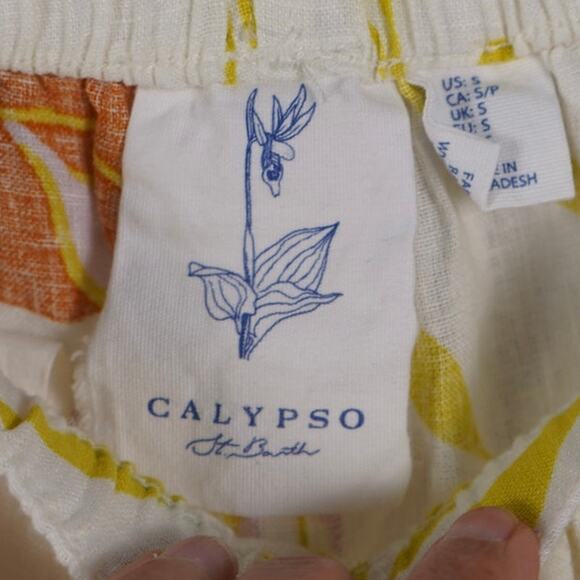 CALYPSO St. Barth Linen Wide Leg Floral Print Pants White Womens Size Small - Picture 5 of 7